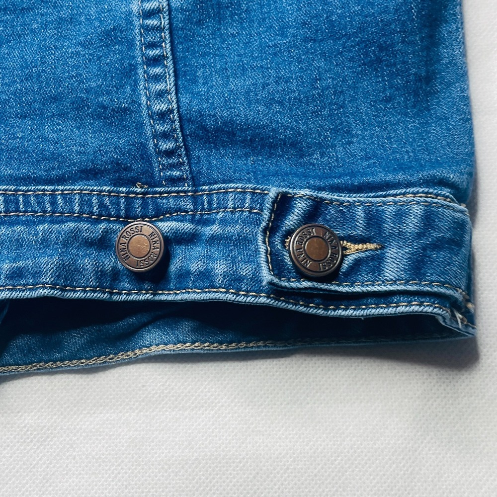 Heart Embroidered Denim Jacket Womens Medium Blue Wash Cropped Boutique - Picture 14 of 15